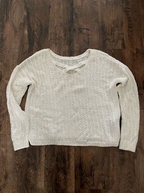 Hollister Cream Crisscross Knit Scoop-Neck Sweater